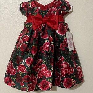 Bonnie Baby Red and Green Floral Dress